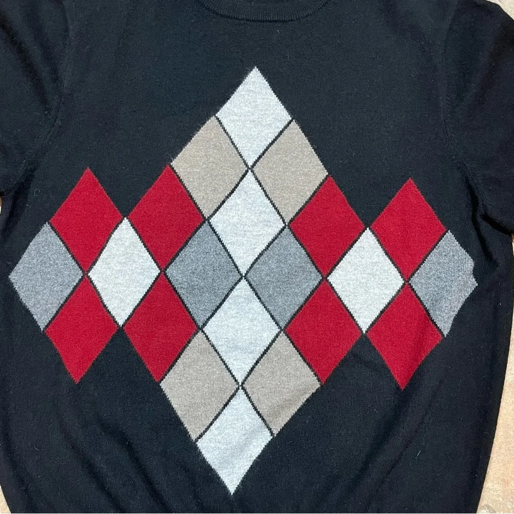 Men’s Uomo Bravo Cashmere Sweater Black Argyle Crew Neck Long Sleeve Pullover - Picture 5 of 11